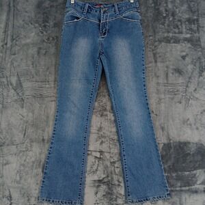 Sunlais Jeans Womens 16 Blue Bootcut Medium Wash Zip Fly Embroidered Pockets